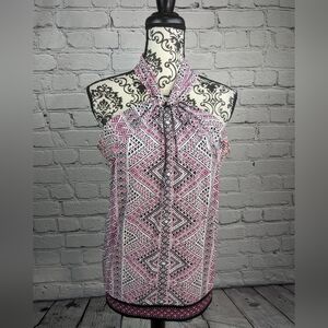 Michael Kors women's stretch knit geo print key front and back top sz m bb16